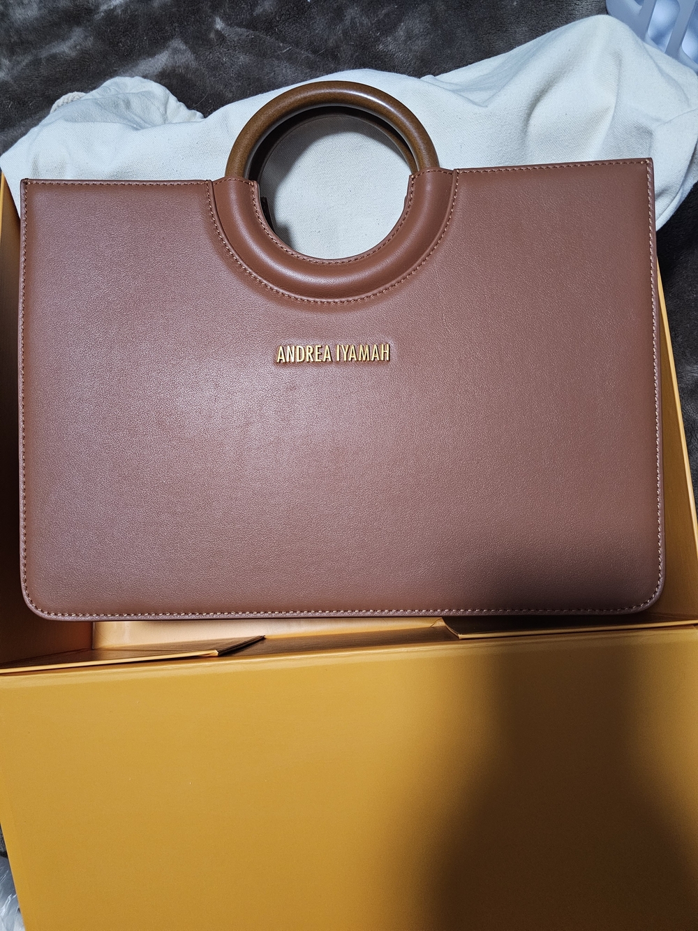 Andrea Iyamah Brown Circular-Handle Leather Satchel